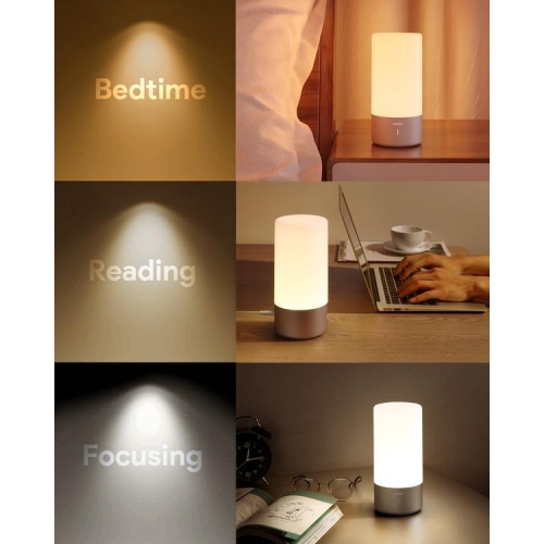 Table Lamp, Touch Sensor Bedside Lamp + Dimmable Warm White Light & Color Changing RGB