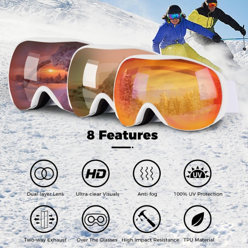 Anti-Fog Ski Goggles, UV Protection Snowboard Goggles, Snow