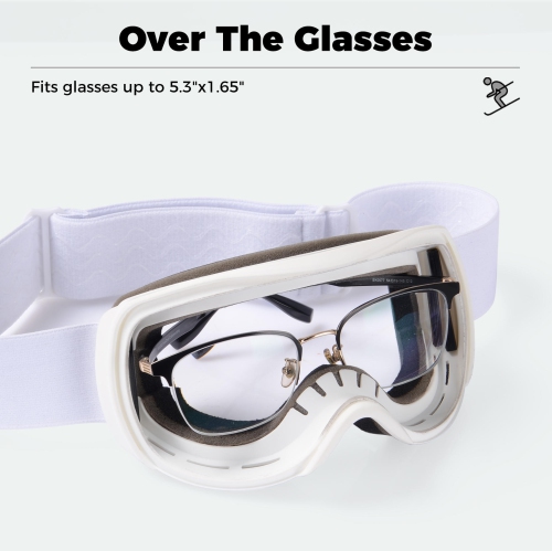 Anti-Fog Ski Goggles, UV Protection Snowboard Goggles, Snow Goggles, White Elastic Band & Brown Lens -for ski, skate, snowboard, skating - 170mm x
