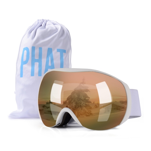 Anti-Fog Ski Goggles, UV Protection Snowboard Goggles, Snow Goggles, White Elastic Band & Brown Lens -for ski, skate, snowboard, skating - 170mm x