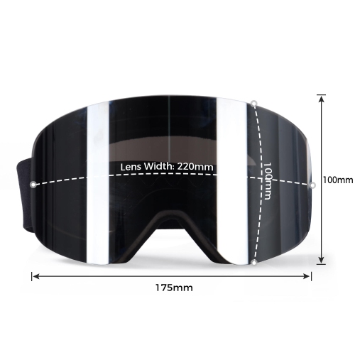 Lunettes de ski et snowboard magnétiques pour hommes, femmes et jeunes, protection UV et conception OTG, lentille sans cadre à bande noire, bande