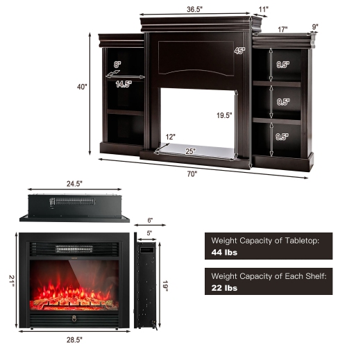 Gymax 70'' Fireplace TV Stand Media W/ 28.5'' 750W/1500W Electric Fireplace
