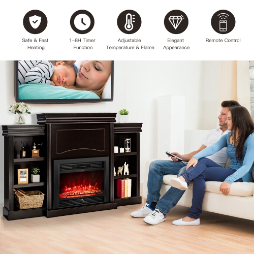 Gymax 70'' Fireplace TV Stand Media W/ 28.5'' 750W/1500W Electric Fireplace