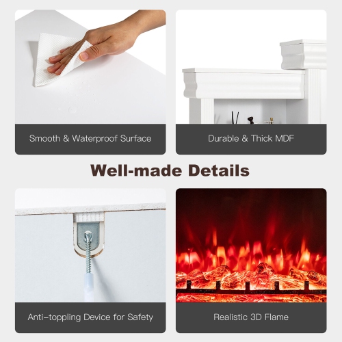 Gymax 70'' Fireplace TV Stand Media W/ 28.5'' 750W/1500W Electric Fireplace