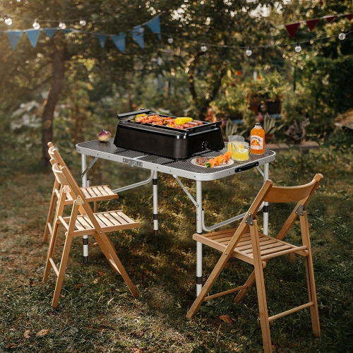 Gymax Folding Grill Table for Camping Lightweight Aluminum Metal Grill Stand Table