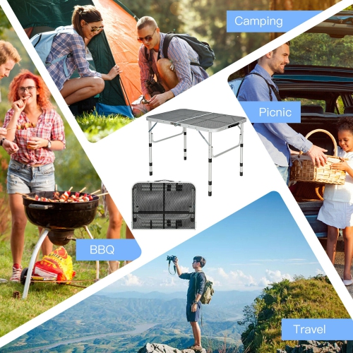 Gymax Folding Grill Table for Camping Lightweight Aluminum Metal Grill Stand Table