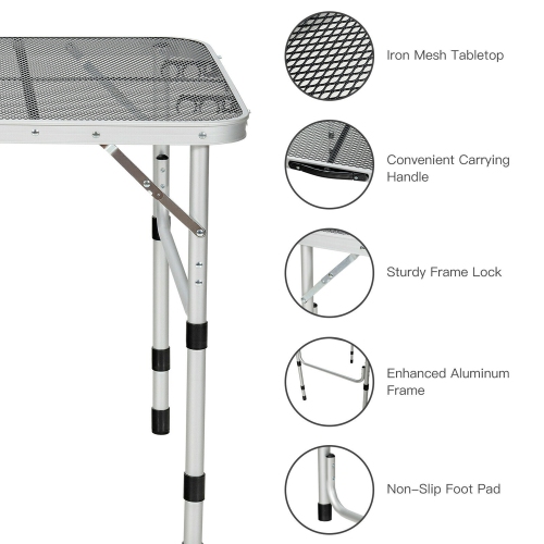 Gymax Folding Grill Table for Camping Lightweight Aluminum Metal Grill Stand Table
