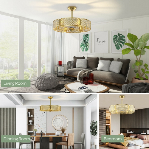 Gymax 30'' Caged Ceiling Fan With Light Crystal Lampshade 6 Light Bases