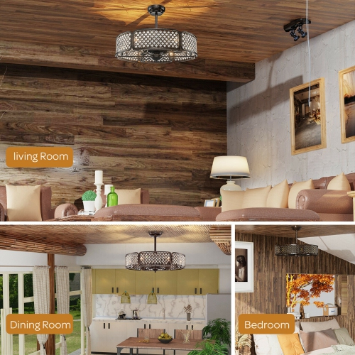 Gymax 30'' Caged Ceiling Fan With Light Crystal Lampshade 6 Light Bases