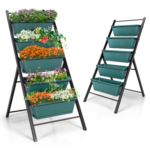 GYMAX  2PCs 5-Tier Vertical Raised Garden Bed Elevated Planter 5 Container Box