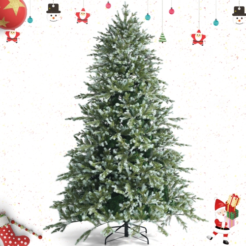 GYMAX  8 Ft Artificial Christmas Tree Unlit Hinged Xmas Tree W/ Metal Stand