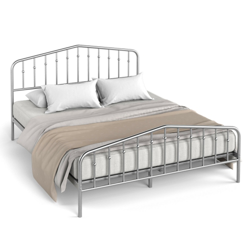 GYMAX  Queen Size Metal Bed Frame Platform Headboard & Footboard W/storage Sliver