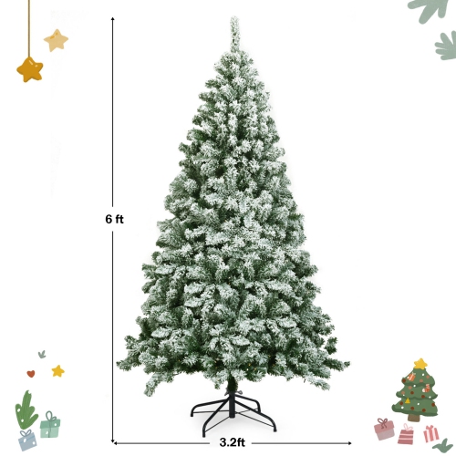 Gymax 6ft Snow Flocked Christmas Tree Hinged Artificial Pine Tree w/ Metal Stand