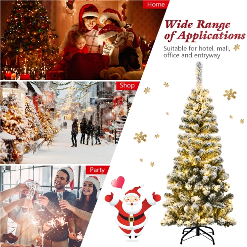 Gymax 4.5ft Pre-lit Pencil Snow Flocked Pencil Christmas Tree Holiday Decoration