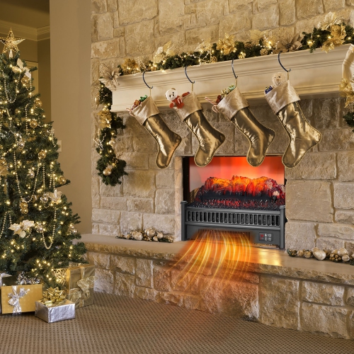 Costway 23" Electric Fireplace Log Set Heater W/ Remote Control Realistic Flame 1400W