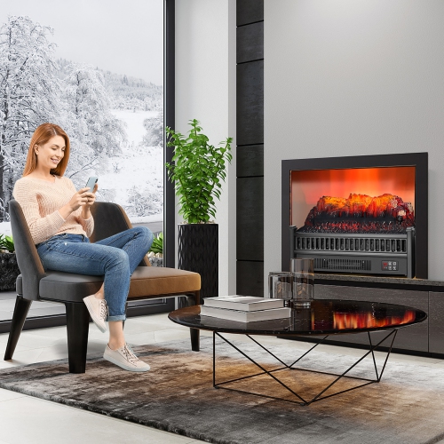 Costway 23" Electric Fireplace Log Set Heater W/ Remote Control Realistic Flame 1400W