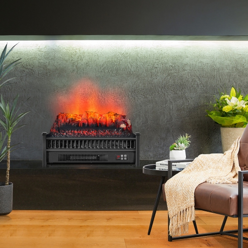 Costway 23" Electric Fireplace Log Set Heater W/ Remote Control Realistic Flame 1400W