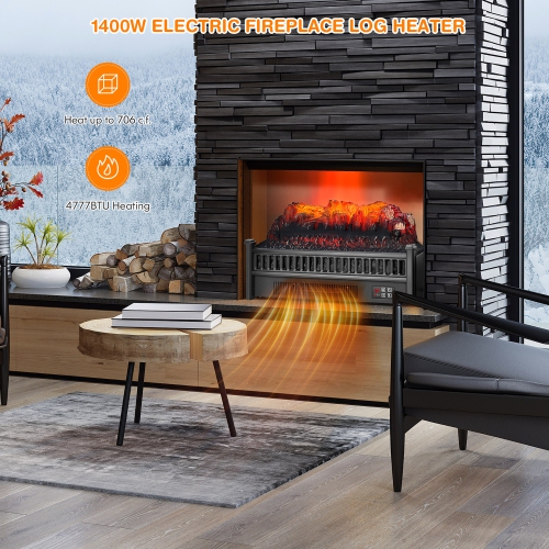Costway 23" Electric Fireplace Log Set Heater W/ Remote Control Realistic Flame 1400W
