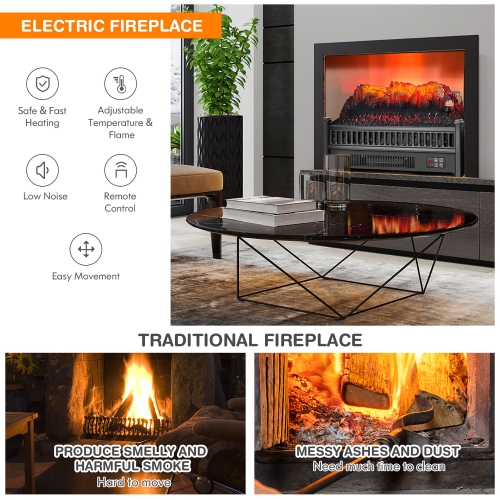 Costway 23" Electric Fireplace Log Set Heater W/ Remote Control Realistic Flame 1400W