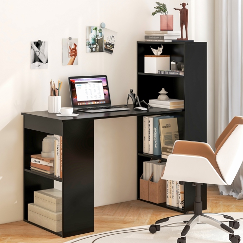 Costway Computer Desk Writing Workstation Office w/6-Tier Storage Shelves