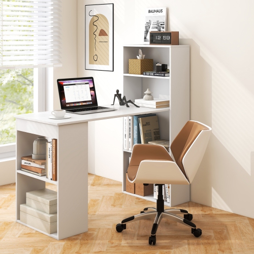 Costway Computer Desk Writing Workstation Office w/6-Tier Storage Shelves
