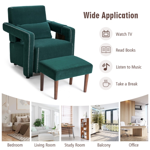 Costway Modern Berber Fleece Single Sofa Chair w/ Ottoman & Waist Pillow