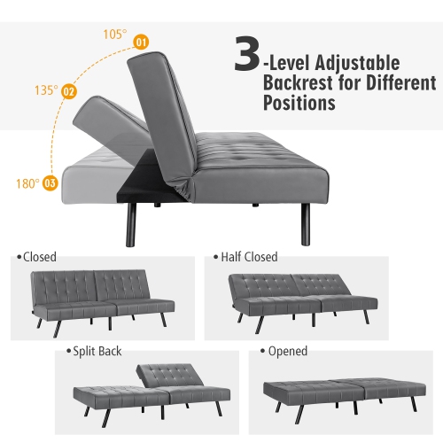 Canapé-lit pliant convertible en cuir PU Futon de Costway
