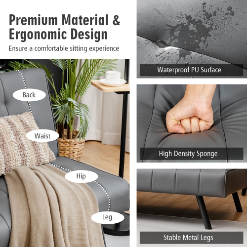 Canapé-lit pliant convertible en cuir PU Futon de Costway