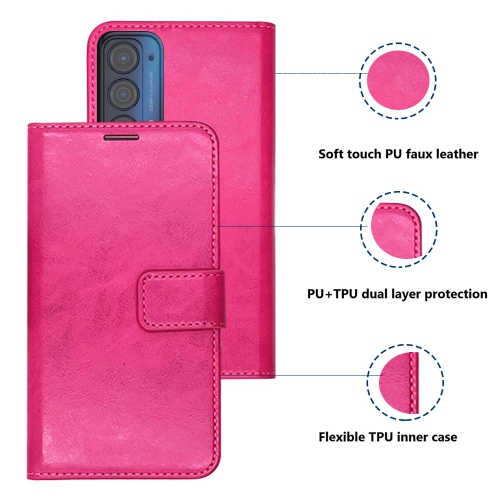 Leather Folio Premium Wallet for Motorola Moto Edge Phone, PU Leather Pouch with Magnetic Card Slot and Wristband Lanyard with 360° Protection Mobile