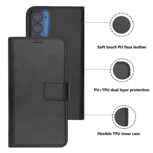 Portefeuille Folio Premium en cuir pour téléphone Motorola Moto Edge, pochette en cuir PU avec fente pour carte magnétique et dragonne avec étui de