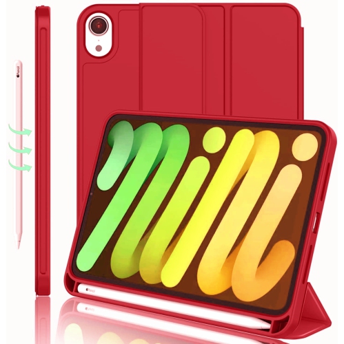 [CS] Slim Magnetic Smart Cover Stand Case & Pencil Holder for iPad Mini 6 7 6th 7th Gen., Red