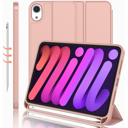 [CS] Slim Magnetic Smart Cover Stand Case & Pencil Holder for iPad Mini 6 7 6th 7th Gen., Rose Gold