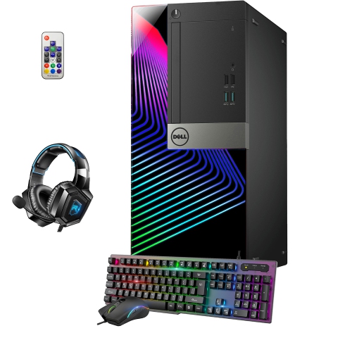 Refurbished (Good) - Gaming PC with RGB Lights - Dell OptiPlex Desktop i7  6700 3.40 GHz NVIDIA GeForce GTX 1050 Ti 4GB 16GB RAM 1TB SSD Win 10 Pro, 