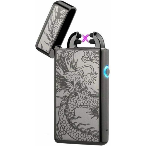 USB Electric Dual Arc Flameless Torch Rechargeable Windproof Plasma Lighter Epex Black Dragon