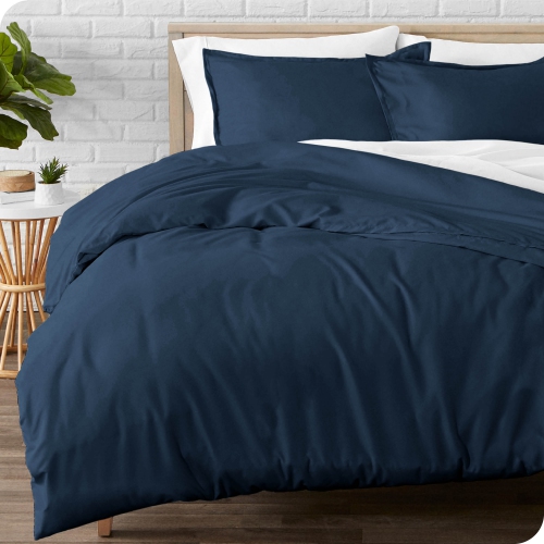 BARE HOME  Flannel Duvet Cover And Sham Set - 100% Cotton, Velvety Soft Heavyweight, Double Brushed Flannel (Full/queen, Dark Blue)