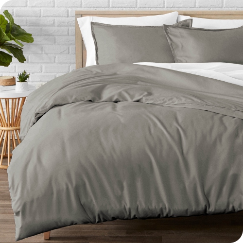 BARE HOME  Flannel Duvet Cover And Sham Set - 100% Cotton, Velvety Soft Heavyweight, Double Brushed Flannel (King/california King, Light Grey)