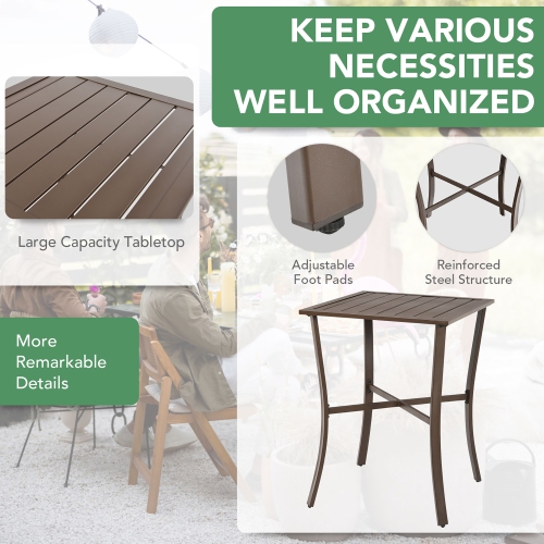 Ensemble de meubles de patio en rotin de Costway 3 pièces Ensemble de bar Table à lattes 2 tabourets rembourrés Brun piscine