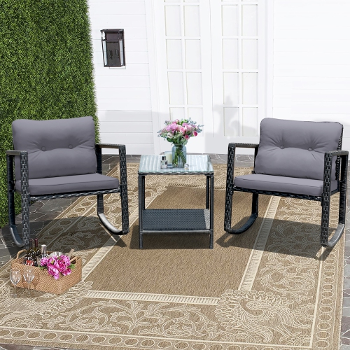 Costway 3PCS Patio Rattan Furniture Set Rocking Chairs Cushioned Sofa