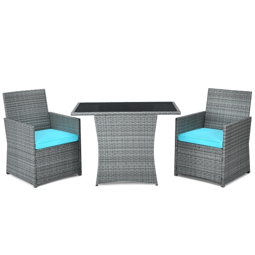 Costway 3PCS Patio Rattan Furniture Set Cushioned Sofa Armrest Garden