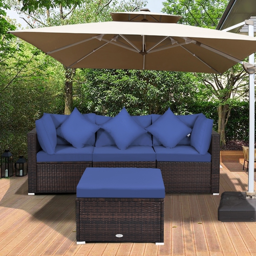 Costway 4PCS Patio Rattan Wicker Furniture Set Cushioned Sofa Ottoman Garden