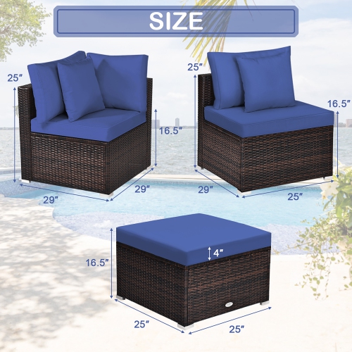 Costway 4PCS Patio Rattan Wicker Furniture Set Cushioned Sofa Ottoman Garden
