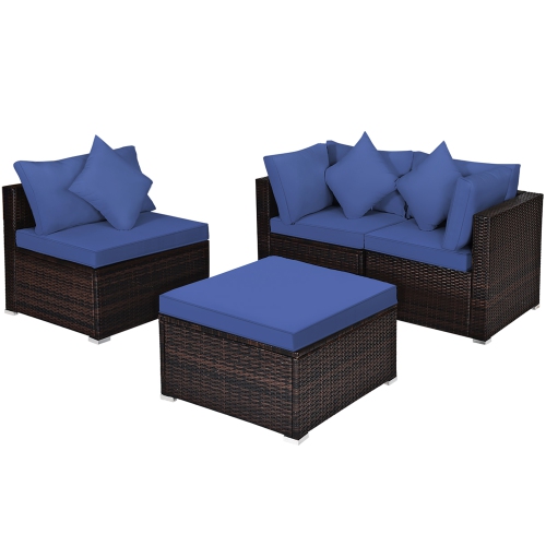 Costway 4PCS Patio Rattan Wicker Furniture Set Cushioned Sofa Ottoman Garden