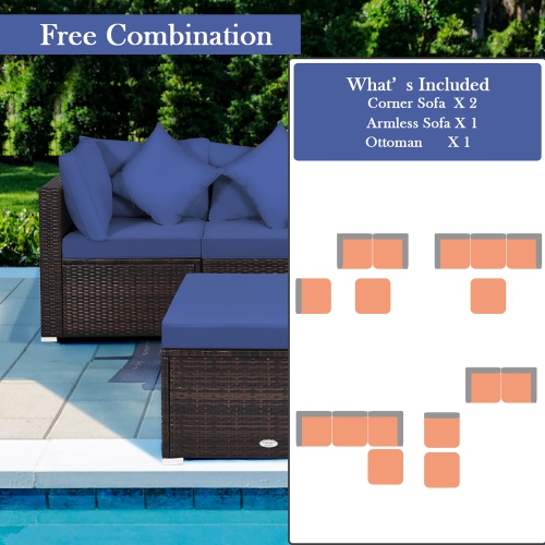 Costway 4PCS Patio Rattan Wicker Furniture Set Cushioned Sofa Ottoman Garden