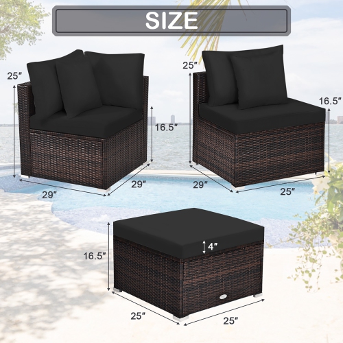 Costway 4PCS Patio Rattan Wicker Furniture Set Cushioned Sofa Ottoman Garden