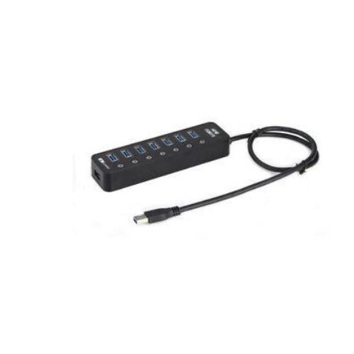 GNS  Super Speed USB3.0 7-Port USB Hub Adapter With One 5V 2.1A Charging Port In Black