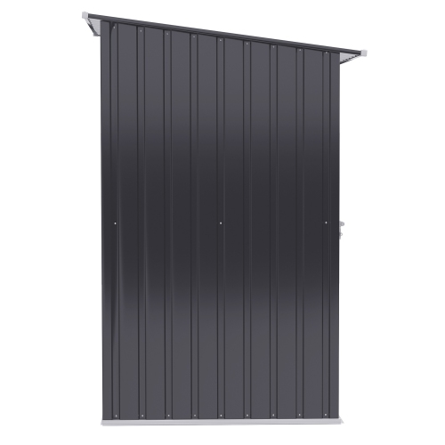 Outsunny 3' x 3' Lean-to Garden Storage Shed, Outdoor Galvanized Steel Tool House with Lockable Door for Patio, Backyard Lawn, Dark Grey