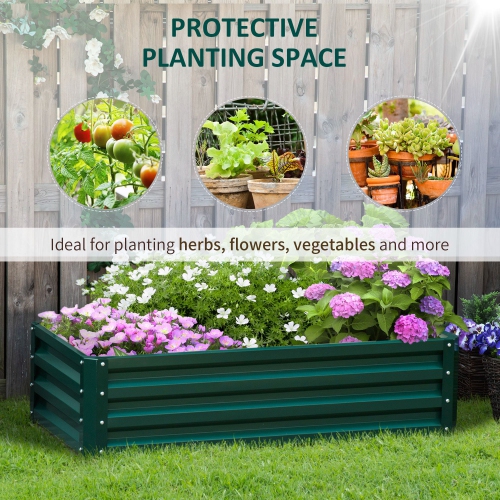 Outsunny 4' x 2' x 1' Raised Garden Bed, Galvanized Steel Planter Box for Vegetables, Flowers, Herbs, Green