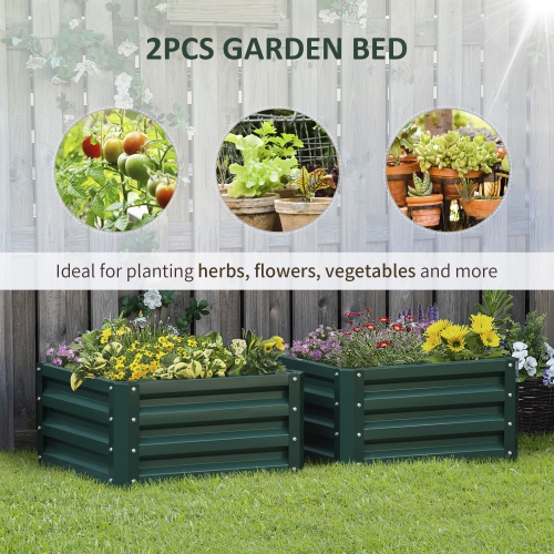 Outsunny 2' x 2' x 1' 2-Pieces Raised Garden Bed with Galvanised Steel Frame for Vegetables, Flowers, Herbs, Green
