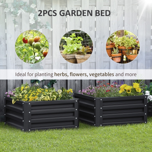 Outsunny 2' x 2' x 1' 2-Pieces Raised Garden Bed with Galvanised Steel Frame for Vegetables, Flowers, Herbs, Grey