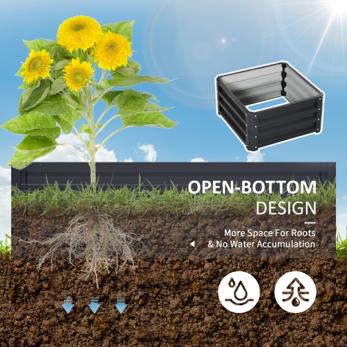 Outsunny 2' x 2' x 1' 2-Pieces Raised Garden Bed with Galvanised Steel Frame for Vegetables, Flowers, Herbs, Grey